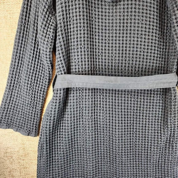 Onsen Waffle Knit 100% Supima Cotton Hooded Robe Unisex M Navy Blue - Picture 10 of 14